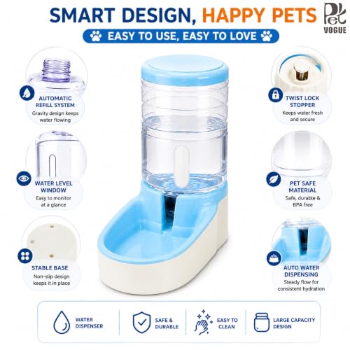 Image of PetVogue Pet Water Feeder, Pet Automatic Waterer, Plastic Water Dispenser For Dog & Cat, 3.8 Liters (Blue)