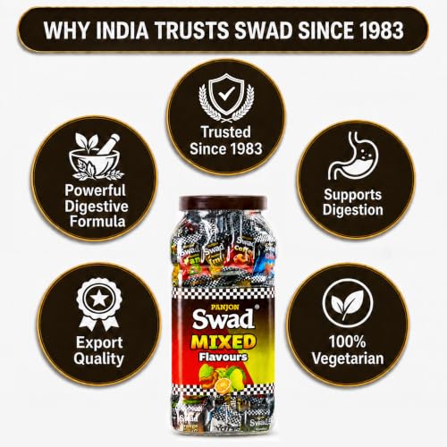 Image of Swad Mixed Assorted Candy Jar (Kaccha Mango, Imli, Coffee, Cola, Pan, Orange) Digestive & Tasty Masala Toffee | Indian Sweets, 200 Candies Jar
