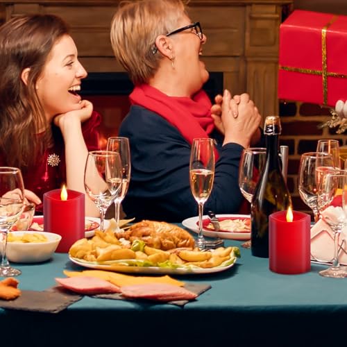 Image of 3x4 Flickering Flameless Candles Set of 2,Real Wax led Candles Flickering,with Timer,4 inch Flameless Candles with Remote,Battery Operated Candles,for Party Wedding Holiday Home Decor,Red