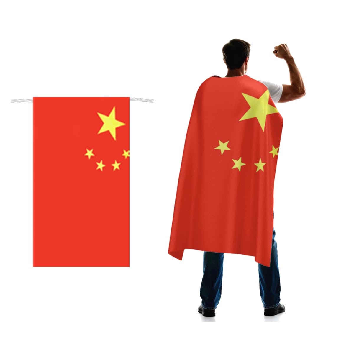 China Flag Cape 3x5 FT for Independence Day Holiday Costumes Celebrati,150D Premium Polyester,Chinese National Patriotic Flags Costume Cloak.