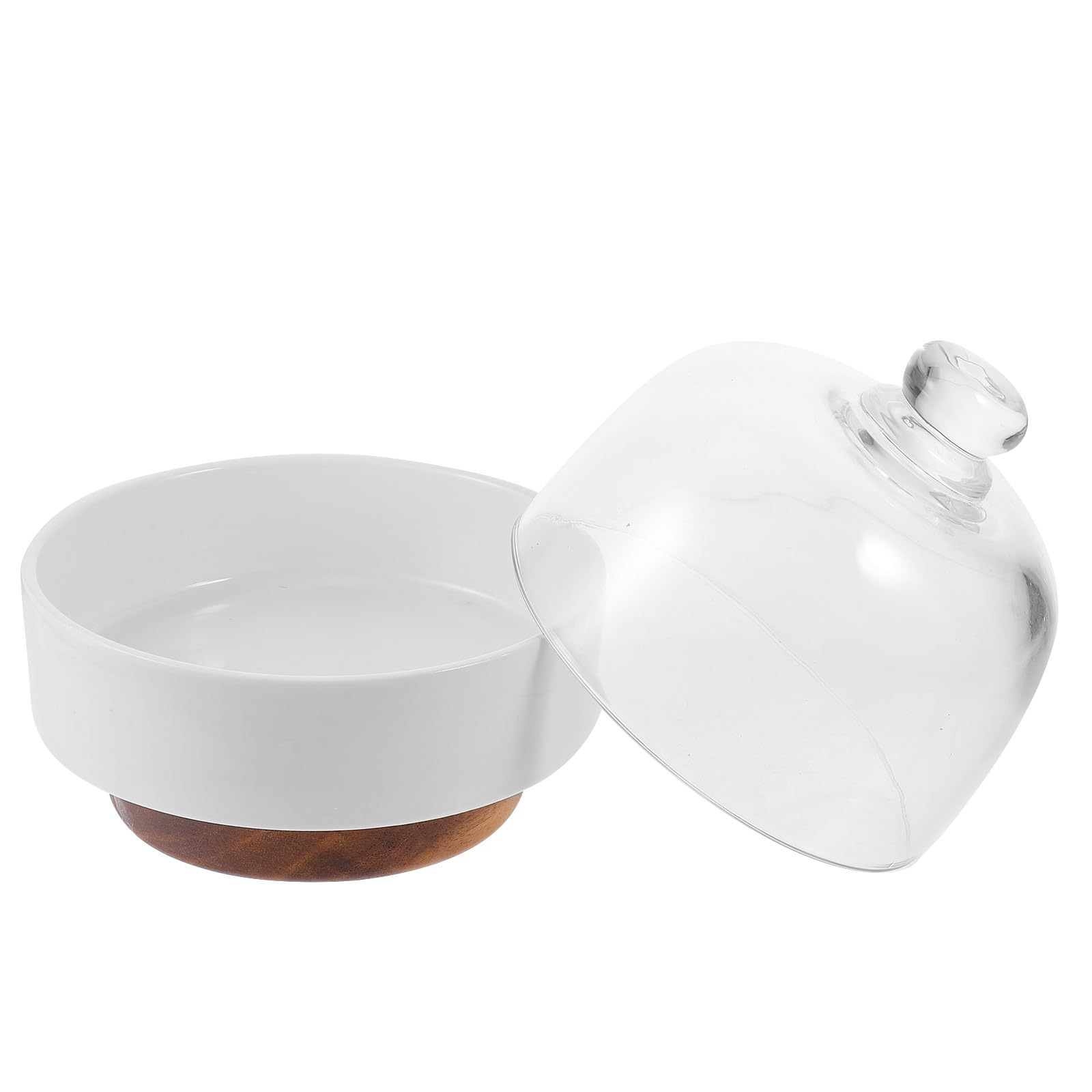 INOOMP Vassoio per Dolci in Ceramica con Coperchio, Alto, Rotondo