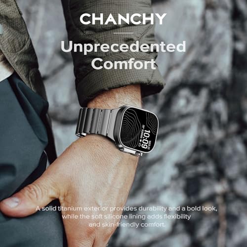 Image of CHANCHY Titanium Band Compatible with Apple Watch Ultra 3 /2 /1 Band 49mm 46mm 45mm 44mm 42mm, Luxury Band Titanium Silicone Dual-Layer Link for Men iWatch Series 11 10 9 8 7 6 5 4 SE
