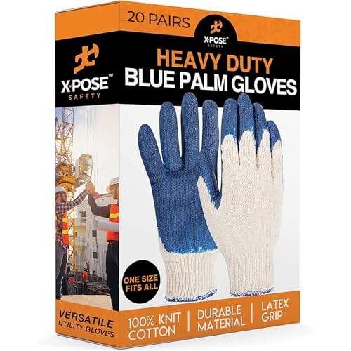 Image of Xpose Safety Red & Blue Palm Work Gloves - Latex-Coated Knit Grip Safety Gloves for Construction, Electricians, & General Use