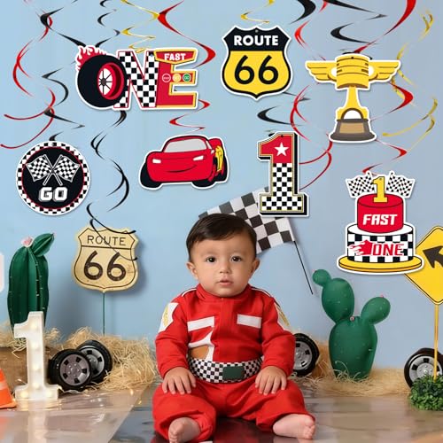 Image of Black Red Yellow 1st Birthday Hanging Swirl Decorations-Race Car Ceiling Streamers,Race Car Theme Party Supplies,Party Favors(38 Pcs)