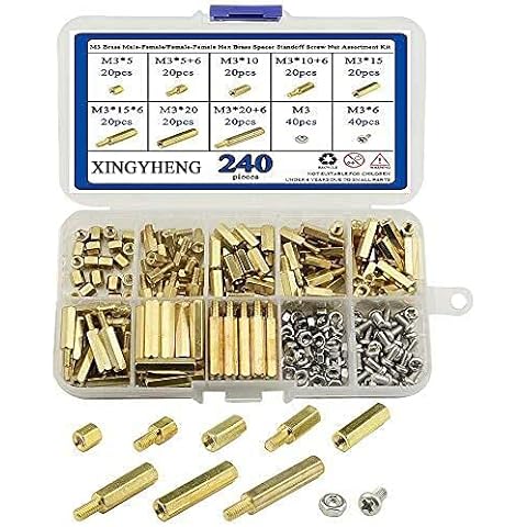 BGTXINGI 240pcs M3 Brass Male-Female/Female-Female Hex Brass Spacer Standoff Screw Nut Assortment Kit and Stainless Steel Screw Nut Set (Brass M3) Cover