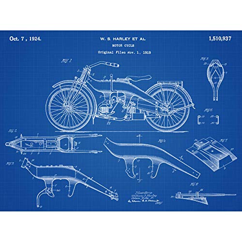 Póster de patente de moto antigua 1924, el regalo retro perfecto para amantes de las Harley
