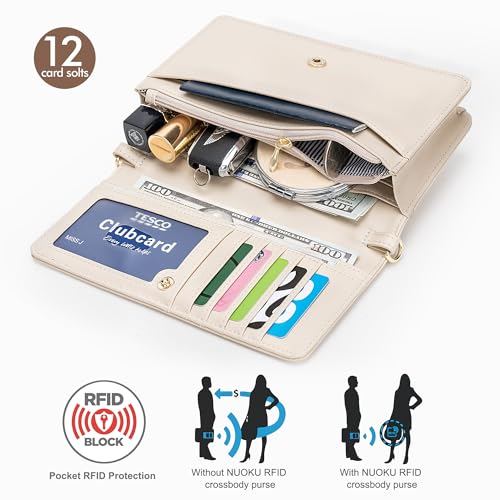Image of nuoku Women Small Crossbody Bag Cellphone Purse Wallet with RFID Card Slots 2 Straps Wristlet