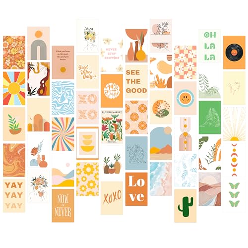 Image of Paper9store Pack Of 50 Aesthetic Wall Collage Kit - 4?6 Inches Self Adhesive Wall Posters For Bedroom, Living Room, Office A6 Size (Pastel boho)