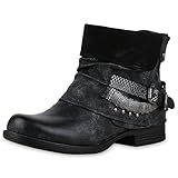  SCARPE VITA Damen Biker Boots Used Look Stiefeletten Nieten Schuhe 151754 Schwarz Silber Nieten 37