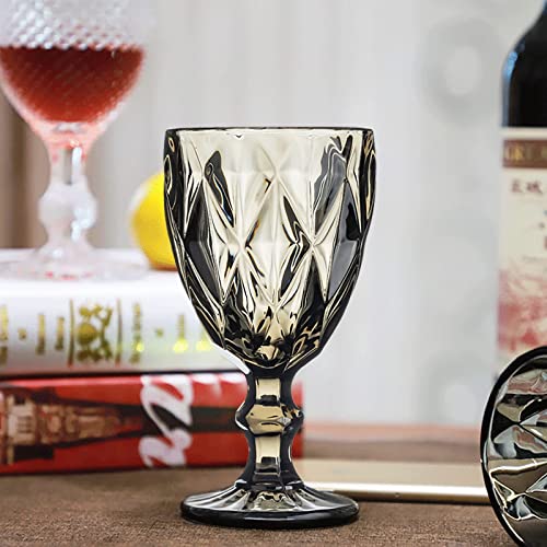 Vintage Wine Glasses Set Of 6, 10 Ounce Colored Glass Water Goblets, Unique Embossed Pattern High Clear Stemmed Glassware Wedding Party Bar Drinking Cups Grey 1 #TOP1