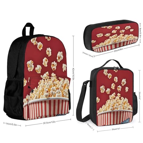 3-in-1 Backpack Combination Set Popcorn Print 3Pcs Backpack Sets Travel Daypack with Lunch Bag And Cosmetic Bag2