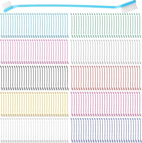 TREEHAC 300 Pcs 8.66 Inch PP and Nylon Dual Head Dog Toothbrushes with Long Handle for Puppy Cat Pet Oral Cleaning and Dental Care in Assorted Colors