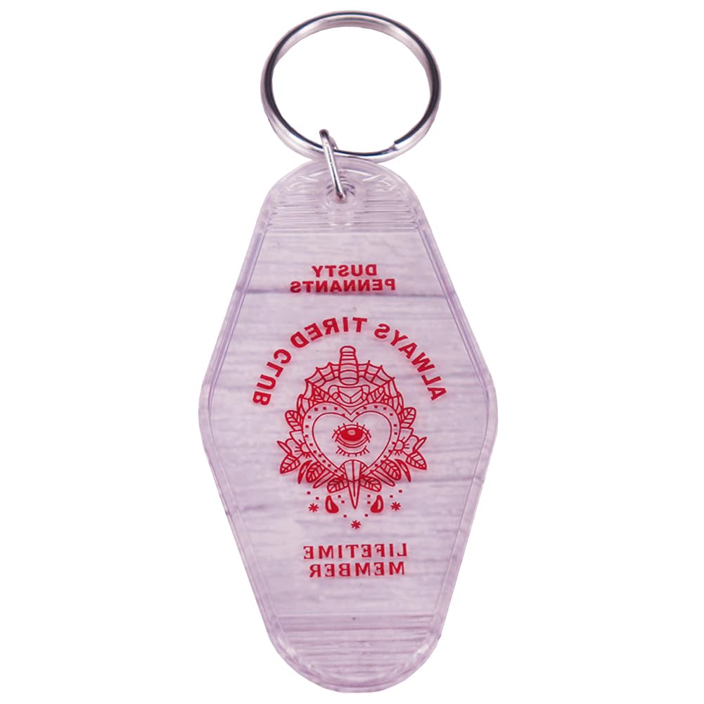 HADWAO Always Tired Club Transparent Keychain Motel Keychain Blank Bulk Retro Hotel Keychains Vintage Motel Key Tag Labels Tags