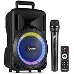 Fenton FT08LED MK2 Portable PA System 300W, 8 Inch Bluetooth Party Speaker With Wireless Microphone, Rechargeable Battery, USB MP3 Playback & LED Party Lights