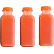 16oz Frosted Plastic Juice Bottles with Orange Tamper Evident Caps BPA-Free Empty Beverage Containers, Leakproof & Freezer Safe 200