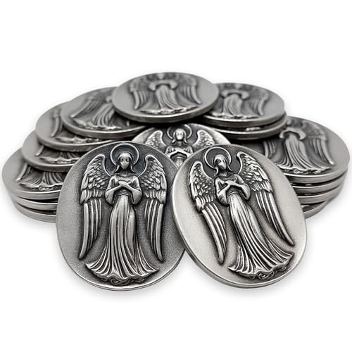 aiviwiai Guardian Angel Pocket Coins Metal Angel Tokens Bulk - Spiritual Lucky Charms for DIY Crafts Church Gifts Baptism Favors Memorial Keepsakes (20 Antique Silver)