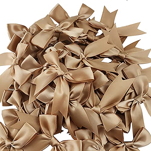 homeemoh 50 Lazos de Cinta de satén de 3,35 x 3,35 Pulgadas, pequeños Lazos de Cinta, Adornos, Lazo de Cinta de Tela para Manualidades, Costura, Boda, Fiesta, álbumes de Recortes, champán Cover