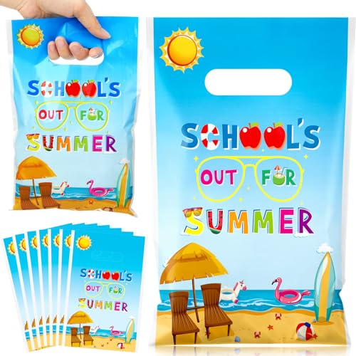 Glenmal 50 Pcs Summer Party Favor Gift Bags Bulk, Beach Treat Candy Bags with Handle Hawaii Pool Goody Pool Beach Party Decorations for Summer Tropical Birthday Supplies