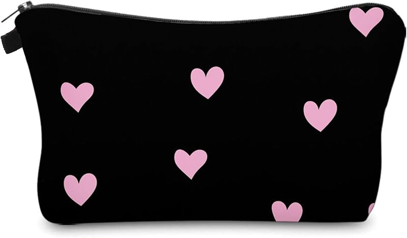 Necessaire de maquiagem Aiphamy Pink Heart com zíper, 20,07 x 3,81 x 12,19 cm