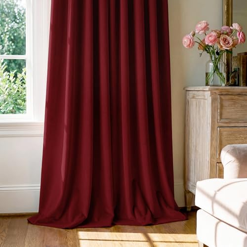 Image of Red Velvet Curtains Extra Long for Chrismas Decor, W52 x L132, 2 Pcs | 300GSM Soft Velvet Drapes, Room Darkening, Thermal Insulated, Home Theater Curtains, Luxury Decor for Bedroom, Living Room