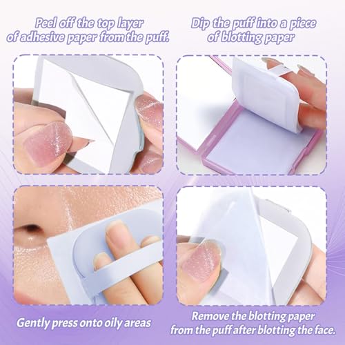 BOROLA 3-in-1 Oil Blotting Paper Set for Face 100 Sheets Oil Absorbing Sheets with Portable Mirror & Adhesive Makeup Puff, Blotting Papers for Oily Skin, Design for Men & Women - Thumbnail 4