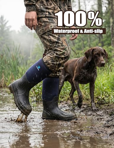 Image of Trudave Rubber Boots for Men, Waterproof Rain Boots with Steel Shank & Reinforced Shell, 5mm Neoprene Insulated Knee Mud Boots for Outdoor Work Hunting Farming Fishing
