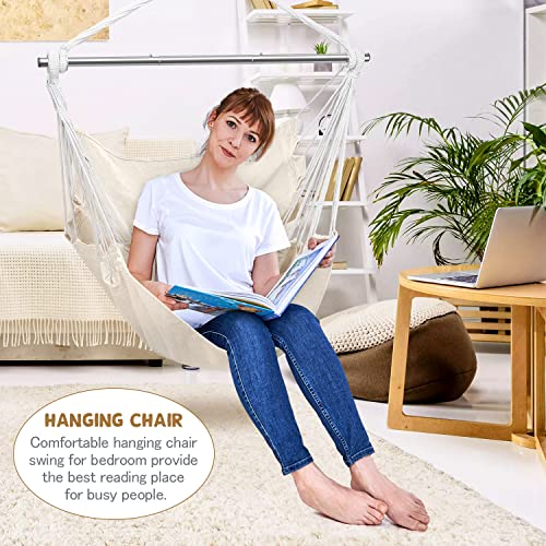 Gocvo Hammock Chair Hanging Rope Swing - Hanging Chair For Bedroom, Patio, Indoor, Outdoor, Hammock Swing Sturdy Steel Spreader Bar With Anti-Slip Rings(Cushions And Pillows Not Include,Beige) #TOP2