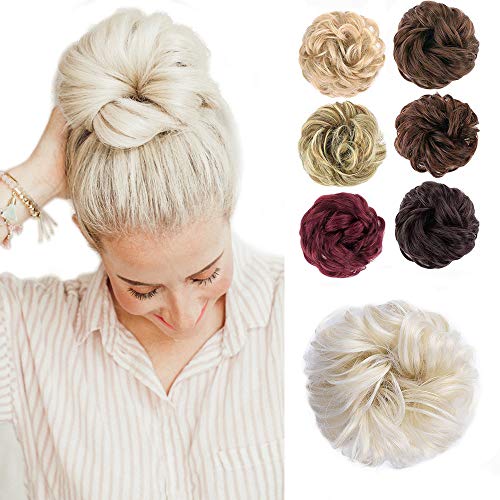 Messy Bun Hair Piece Scrunchy Hair Extensions Tousled Updo Ponytail With Synthetic Hair Elastic Rubber Band Accessories Lightest Blonde