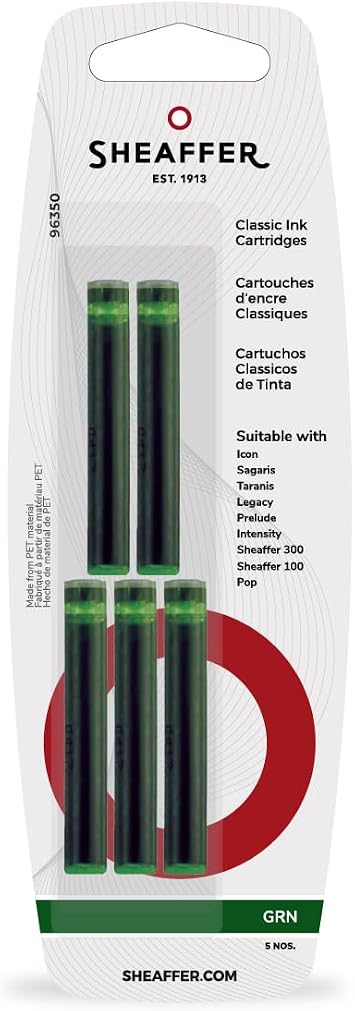 Sheaffer Skrip Fountain Pen Ink Cartridges Green - Pack of Five