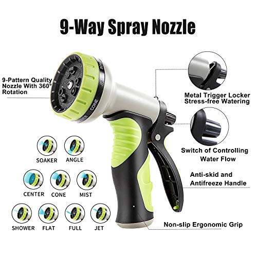 Macuvan Garden Hose 100 Ft Heavy Duty-Water Hose With 9 Way Spray Nozzle And Flexible 4 Layers Hybrid-3/4’’ Nickel Plated Brass Fittings-5/8’’ Inner Core-Lead-Free Outdoor Durable Lightweight Pipe Set #TOP3