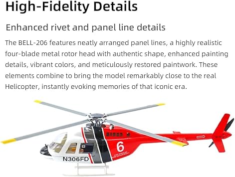 Bell-206-V4 RC Helicopter for Adults, FLYWING 470-Class 2.4G 6CH Remote Control Helicopter with ACE Flight Controller, GPS Positioning, Adjustable Left/Right Hand Throttle (RTF Version)