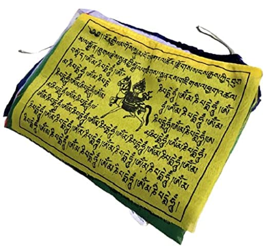 Drapeaux de prière tibétains – 1 rouleau/corde, fabriqué à la main au Népal – Drapeau de cheval à vent – 25 feuilles grands drapeaux bouddhistes