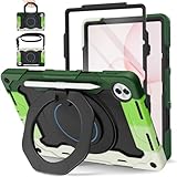 ROISKIN für Honor Pad 10 Hülle 12.1 Zoll 2025 mit Bildschirmschutz, Schultergurt, Stifthalter, Heavy Duty Stoßfeste Military Hülle für Honor Pad 10, 360°Drehbarer Ständer für Kinder, Grün