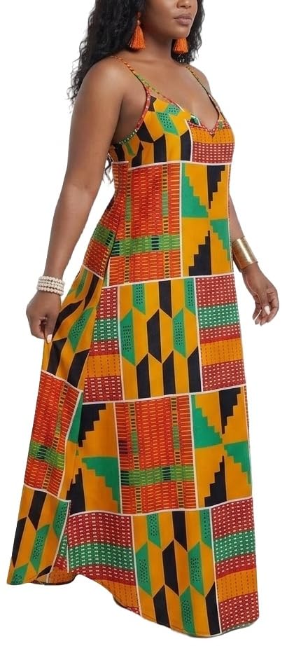 Image of Women's Casual Summer Maxi Dresses Sleeveless Adjustable Spaghetti Strap Loose Plus Size Dresses