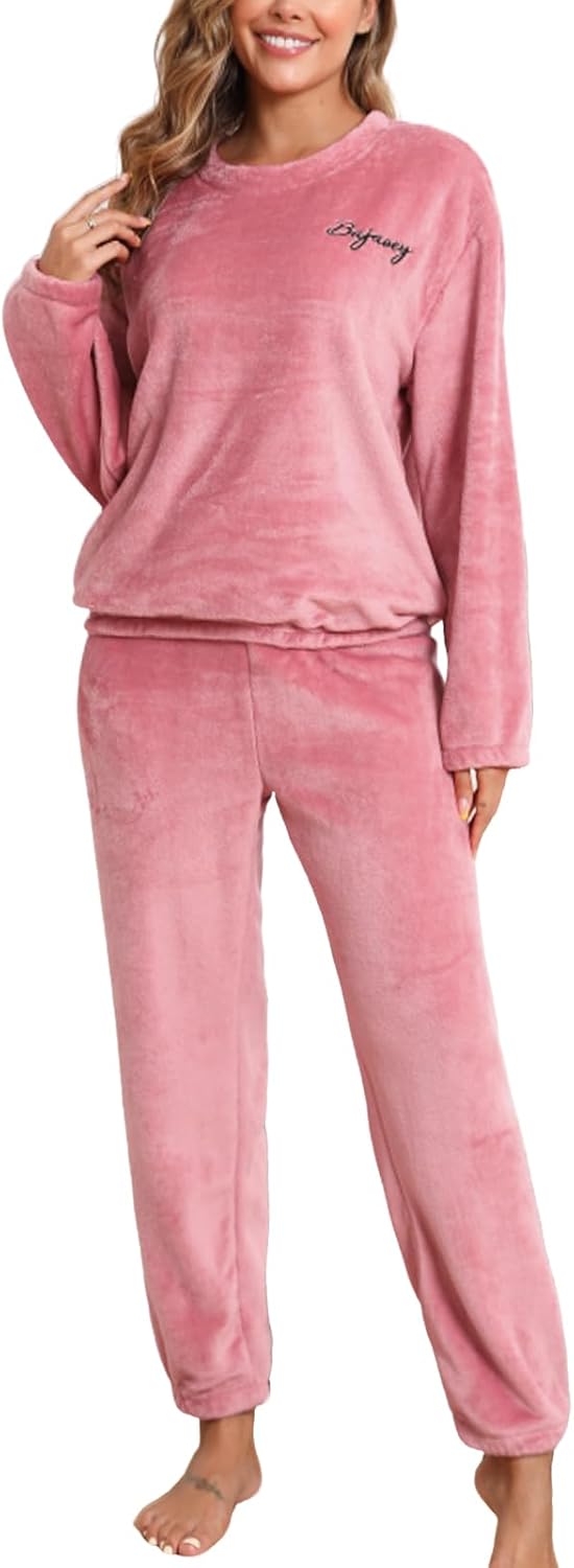 Womens Pajamas Set Fleece Sets For Women Long Sleeve Lounge Sets Soft Pj Sleepwear Loungewear