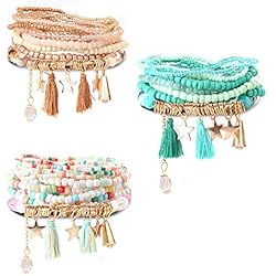 Pulseras Aesthetic Mujer MILACOLATO 3Set Bead Mala Wrap Bracelet para Mujeres Niñas de Bohemia de Múltiples Capas Pulseras Apilables