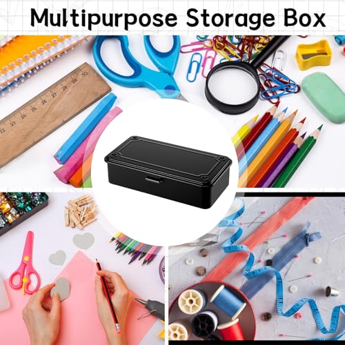 Image of 2 Pack Steel Storage Box with Hinged Lid, Metal Container for Scrapbook Stamps, Rectangular Empty Hinged Metal Tool Box, Storage Organizer for Pegs, Pens, Stationary (7.9 X 4 X 2 Inch)