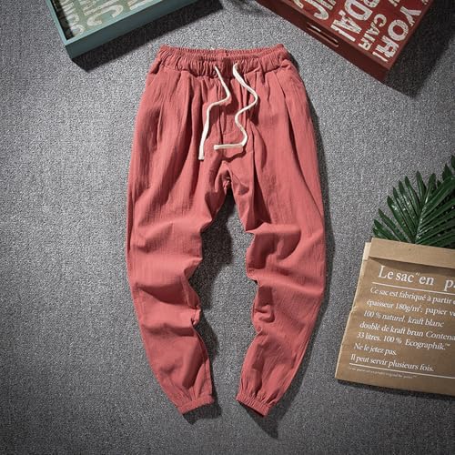 WENKOMG1 Mens Lightweight Pants, Casual Cotton Linen Joggers Elastic Bottom Athletic Workout Lounge Pants, M-4XL2