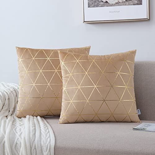 NordECO HOME Pack of 2 Throw Pillow Covers Cases - Square Decorative Cushion Covers for Sofa Couch Bed Home Decoration, 16 x 16, Beige
