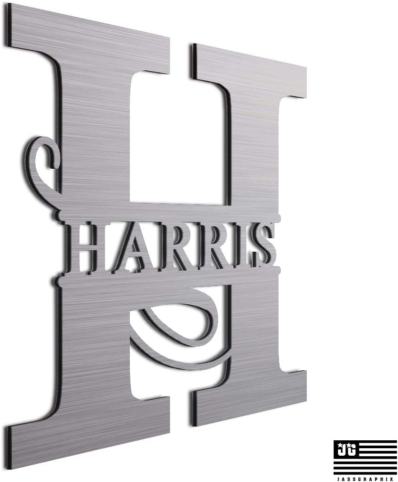 JASS GRAPHIXHarris 12" Brushed Aluminum Monogrammed Sign Door Wall Decor Last Name Signs for Home