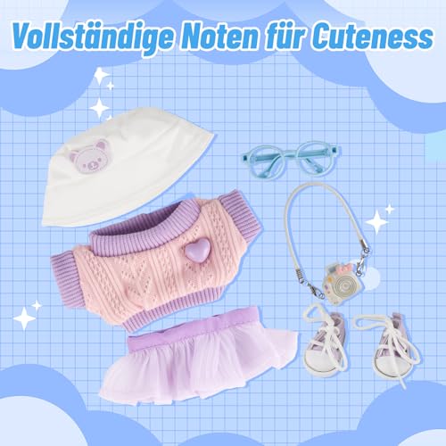 6 Stück Kleidung für Puppen - 17 cm Puppenpulloverkleid mit Mütze, Wasserflasche und Schuhen, Puppenzubehör, Puppenkleidungsset, Anziehgeschenk für Puppen