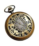 Alice in Wonderland Pocket Watch Necklace - Vintage Style Alice Backwards Clock Pendant - Steampunk Brass White Rabbit Charm Pocket Watch