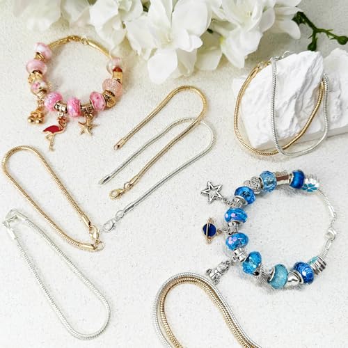 Exway 10 Pcs Snake Charm Bracelet Chain 6.5 Inch Gold and Silver Charm Bracelet Kit Snake Chain Bracelets Chain for Christmas DIY Women Jewelry Making Gifts by Exway - Used condition - Image 5