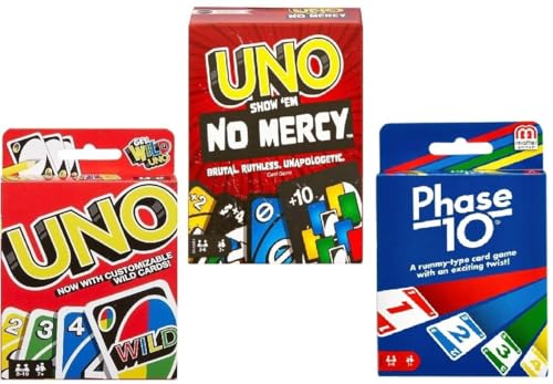 Mattel Uno No Mercy, Uno and Phase 10 Card Game, Combo Pack of 3 - image 1