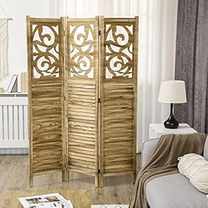 55 Ft Tall Room Divider Wooden Wall Divider Indoor Folding Privacy Screen Portable Partition Screen for Home Office 3 Panels Brown