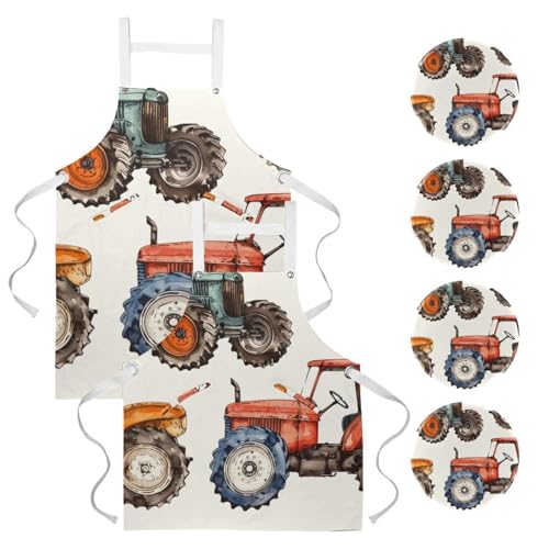 Tablier de cuisine lot de 2 style tracteurs grunge avec 4 broches taille unique multicolore