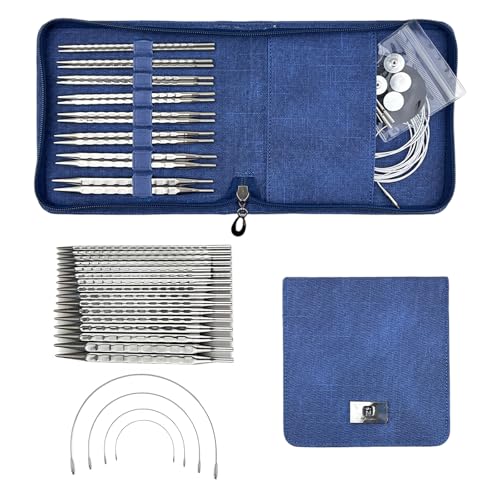 Aiguilles à tricoter circulaires carrées de 3,5 à 8 mm avec étui et accessoires de tricot