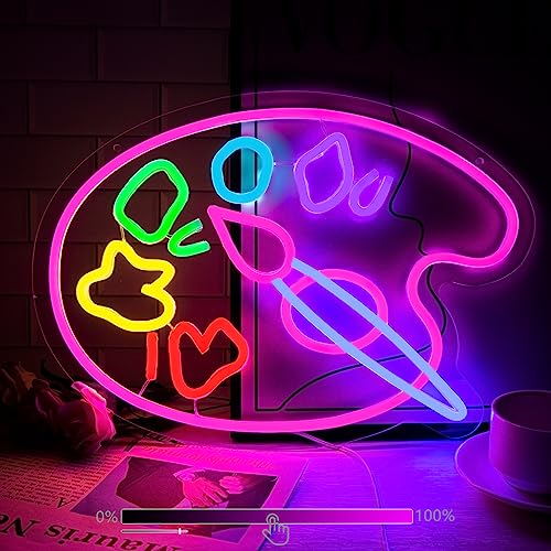 Moodlion Paint Palette Neon Sign For Wall Decor Studio Room Led Lights, Pink Draw Decor Neon Signs Aesthetic Operated Light For Door Decorations, Drawing Room Accessories Neon Sign