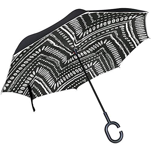 Diseño Tribal en Zigzag invertido Paraguas en Blanco y Negro Paraguas de...