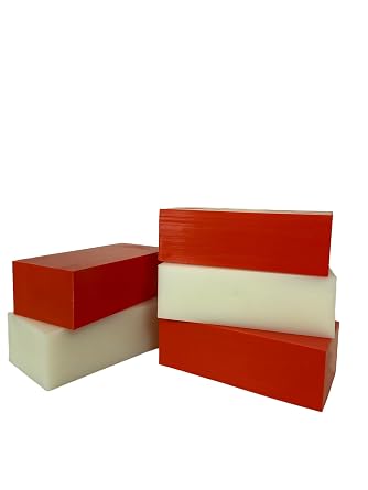 High-Density Polyethylene HDPE Plastic Block, 2" x 3" x 6", 5-Pack - for Machining, Home Improvements, Prototypes, DIY Projects, Engineering 2" x 3" x 6", 3 Red, 2 Natural, 5